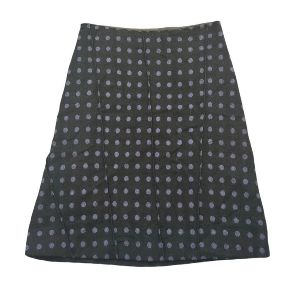 Garnet Hill Wool Mid-length Winter Skirt Purple Polka Dot & Gray Sz 8
